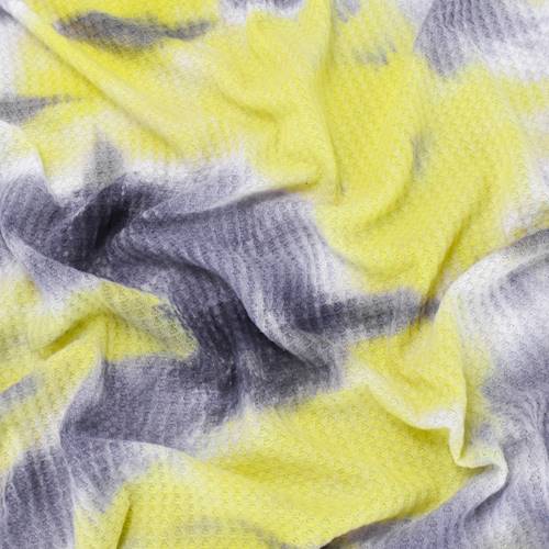 Gray/Banana/White Tie Dye Waffle Knit Fabric Fabric Depot