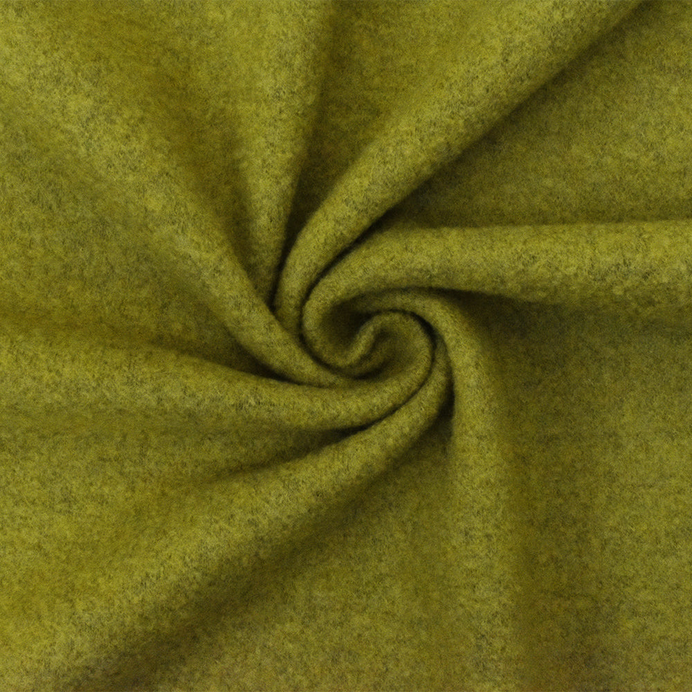 Olive Green Solid Wool Poly Brushed Boucle Jacketing Knit Fabric