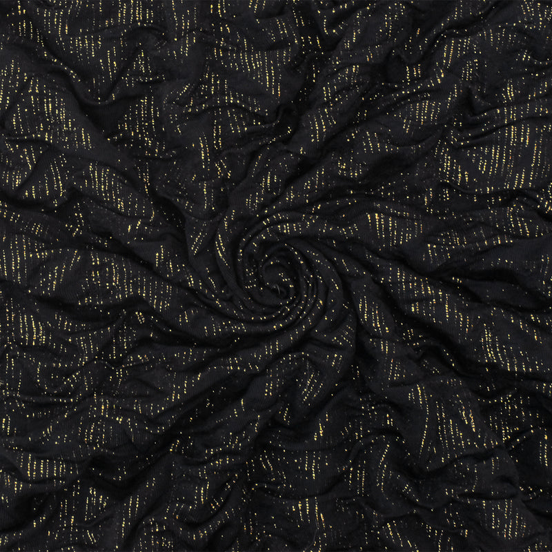 Black-Gold Texture Crinkle Metallic Print Stretch Double Knit Fabric