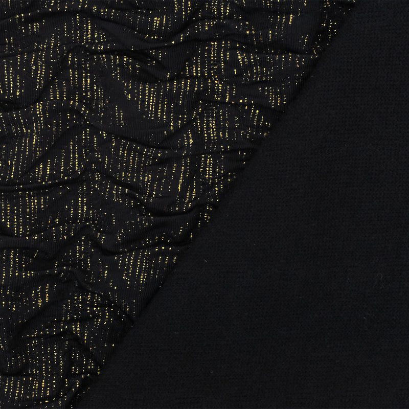 Black-Gold Texture Crinkle Metallic Print Stretch Double Knit Fabric
