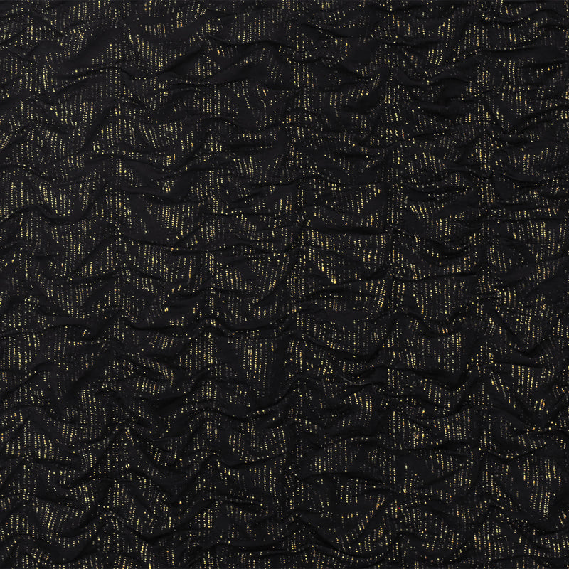Black-Gold Texture Crinkle Metallic Print Stretch Double Knit Fabric
