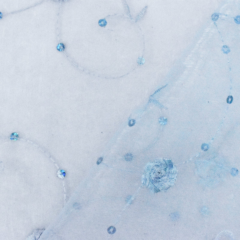Fairy Blue-Blue Floral Embroidered Sequin Nylon Organza Woven Fabric