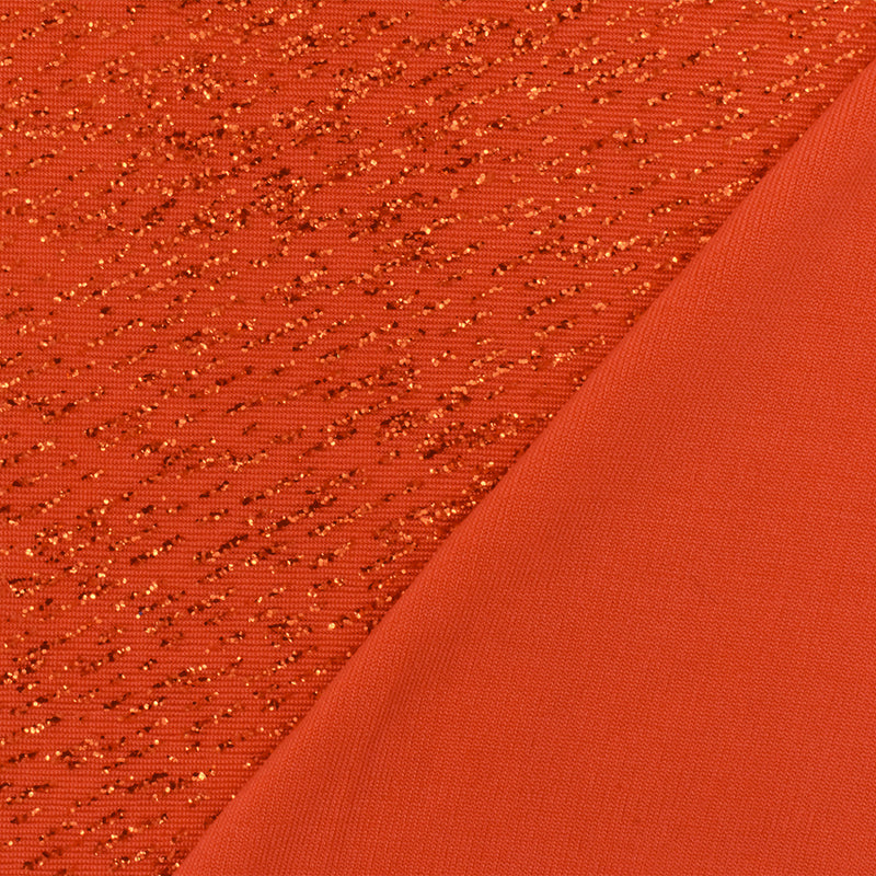 Intense Orange Texture Sparkle Metallic Printed Stretch Slinky Knit Fabric