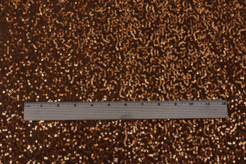 Chocolate Brown-Metallic Abstract Sequined Stretch Poly Jersey Knit Fabric