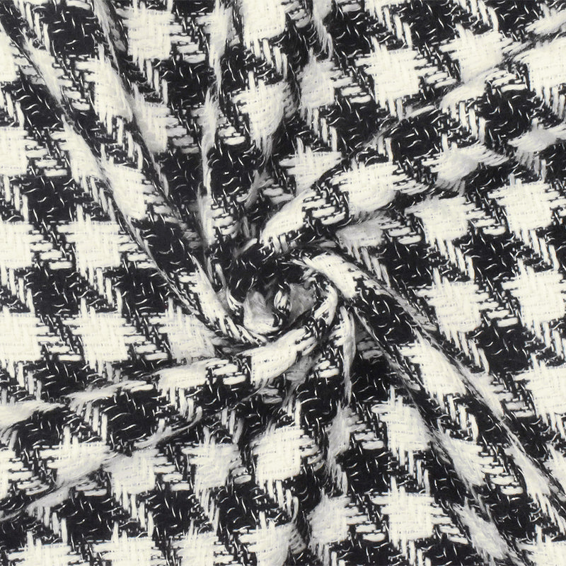 Grace Black-White-Silver Houndstooth Metallic Twill Woven Fabric