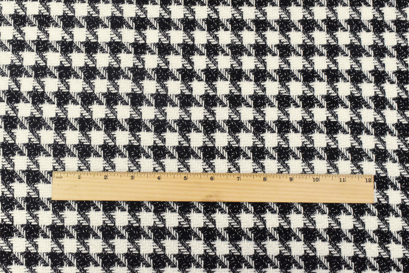 Grace Black-White-Silver Houndstooth Metallic Twill Woven Fabric