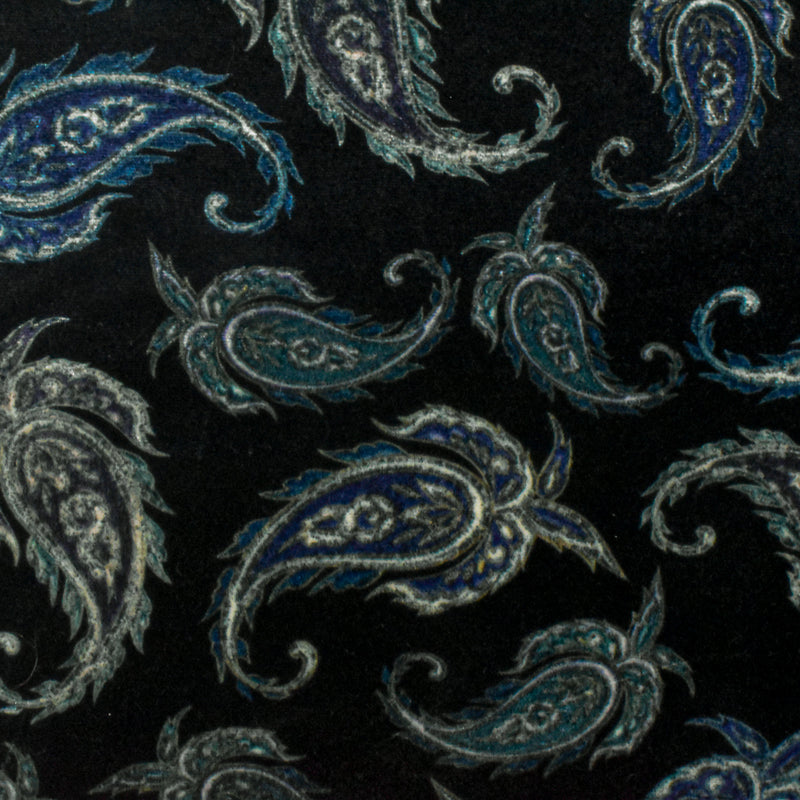 Royal Black-Multi Paisley Printed Stretch Poly Velvet Knit Fabric