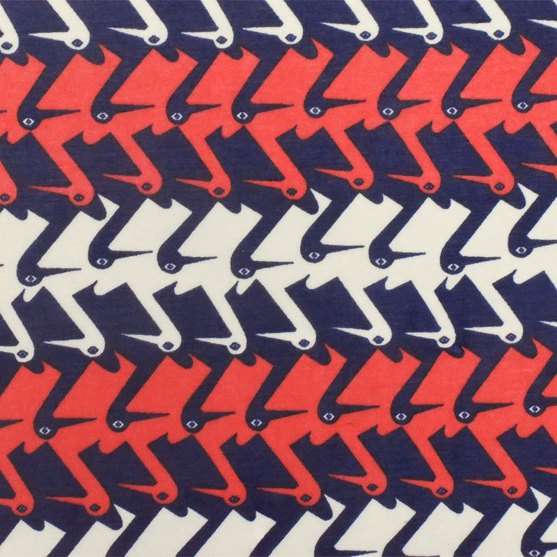 Dark Blue-Red-Ivory Brid Printed Stretch Poly Tissue Jersey Knit Fabric