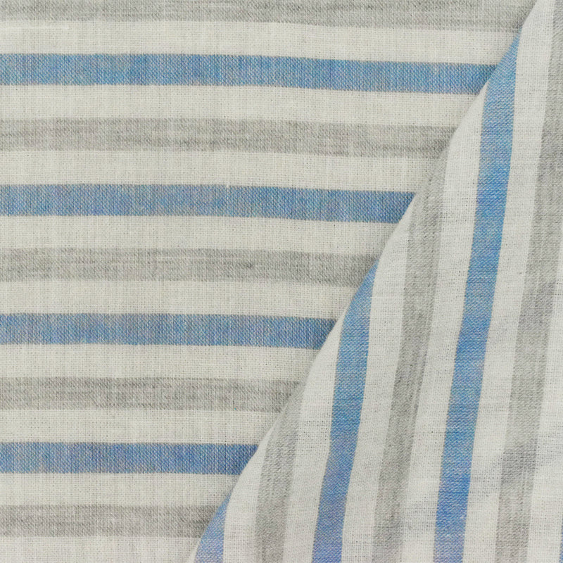 Old White-Blue-Gray Stripe Cotton Gauze Woven Fabric