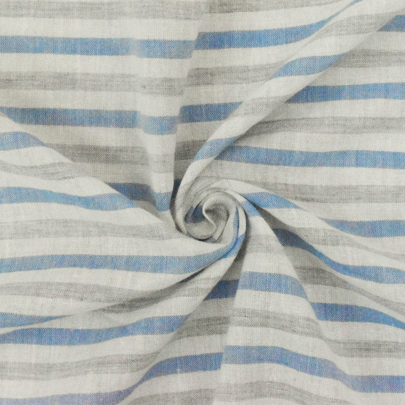 Old White-Blue-Gray Stripe Cotton Gauze Woven Fabric