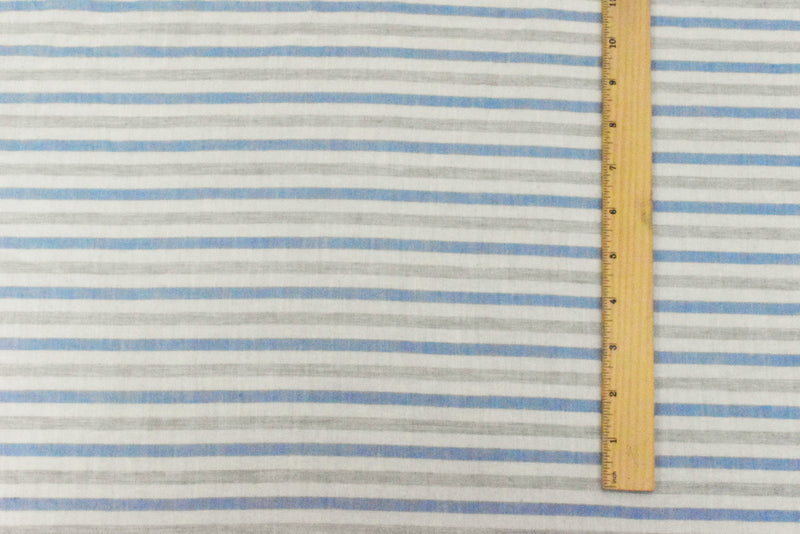 Old White-Blue-Gray Stripe Cotton Gauze Woven Fabric