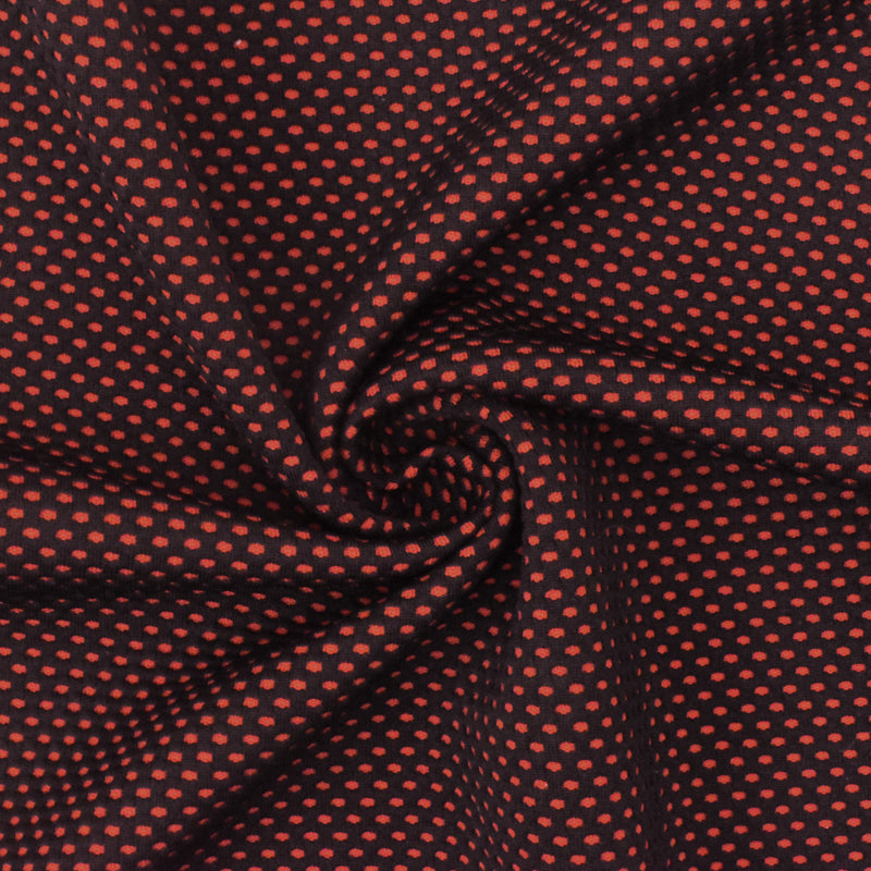 Sunset Orange-Black Mesh Stretch Double Knit Fabric
