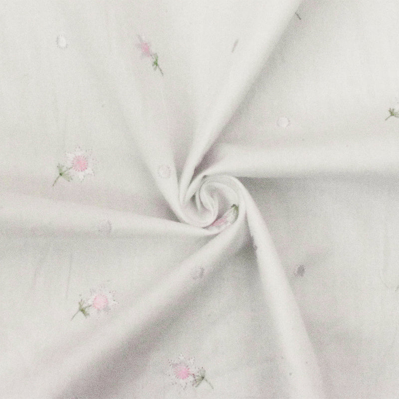 Moon White-Multi Floral Rayon Embroidered Cotton Broadcloth Woven Fabric