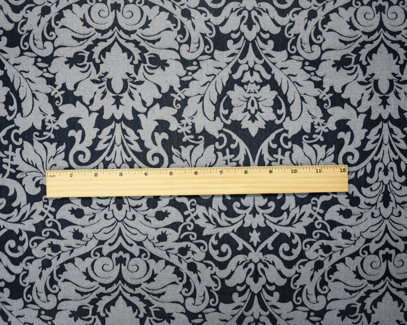 1 5/8 YD PC-Black-White Rayon-Poly Dot Damask Woven Fabric