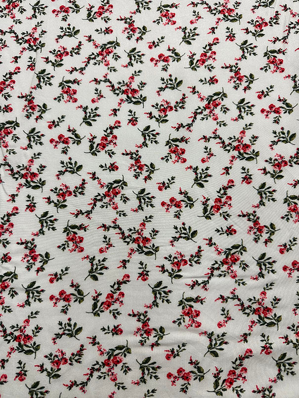Off White Floral Print Rayon Challis Fabric