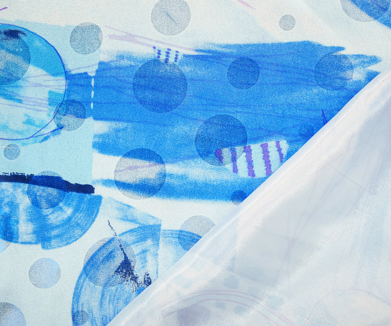 Blue-Purple-Multi Poly Iridescent Abstract Printed Satin Woven Fabric