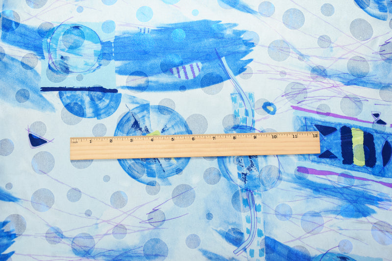 Blue-Purple-Multi Poly Iridescent Abstract Printed Satin Woven Fabric