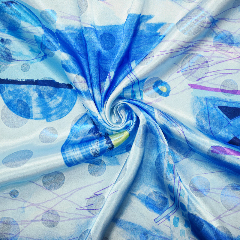 Blue-Purple-Multi Poly Iridescent Abstract Printed Satin Woven Fabric