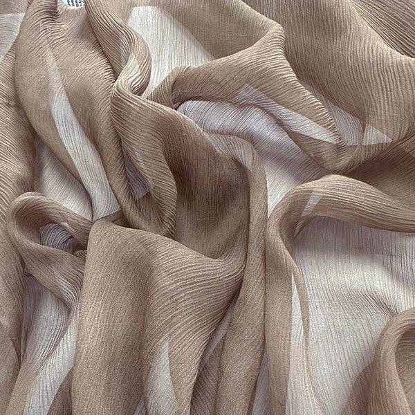3 3/8 YD PC-Light Brown Woven Crinkled Silk Chiffon Fabric