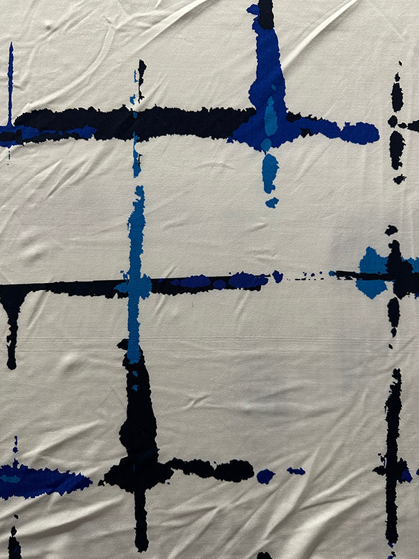 Blue Abstract Check Print ITY Jersey Knit Fabric