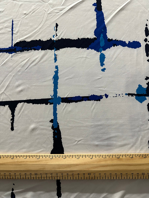 Blue Abstract Check Print ITY Jersey Knit Fabric