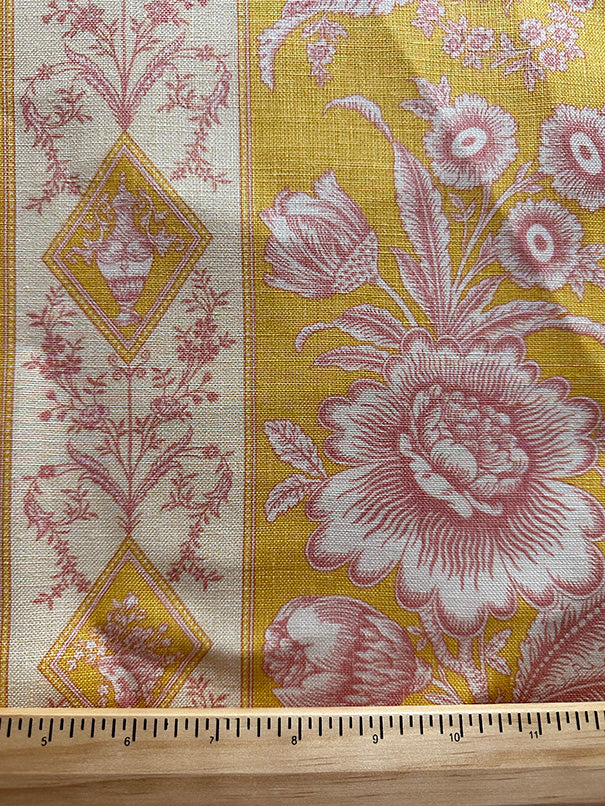 Elyse on Linen Honeysuckle Print Linen Drapery Fabric