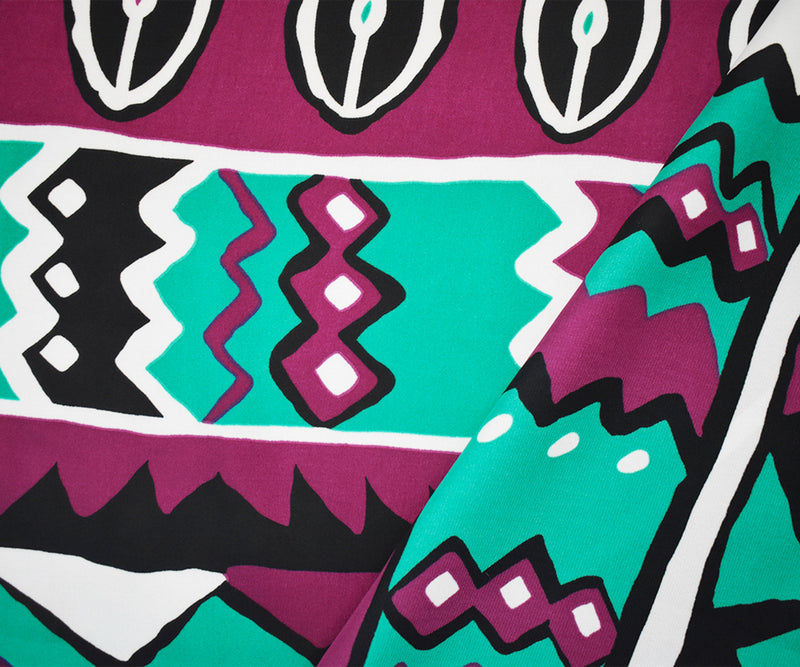 Purple-Turquoise-Multi Poly Aztec Stripe Printed Charmeuse Satin Woven Fabric