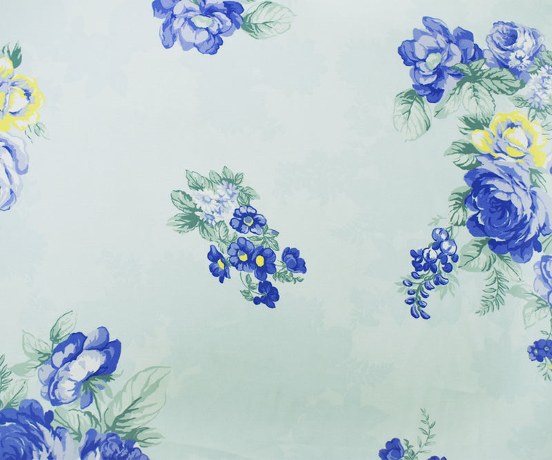 Blue-Yellow-Multi Multi Poly Floral Printed Charmeuse Satin Woven Fabric