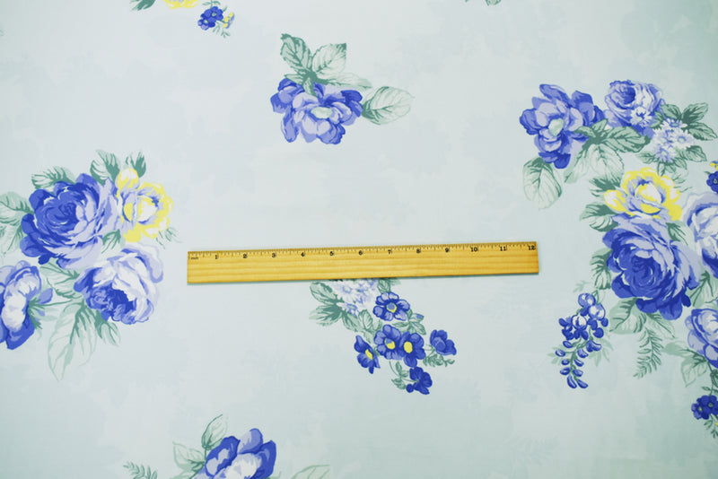 Blue-Yellow-Multi Multi Poly Floral Printed Charmeuse Satin Woven Fabric