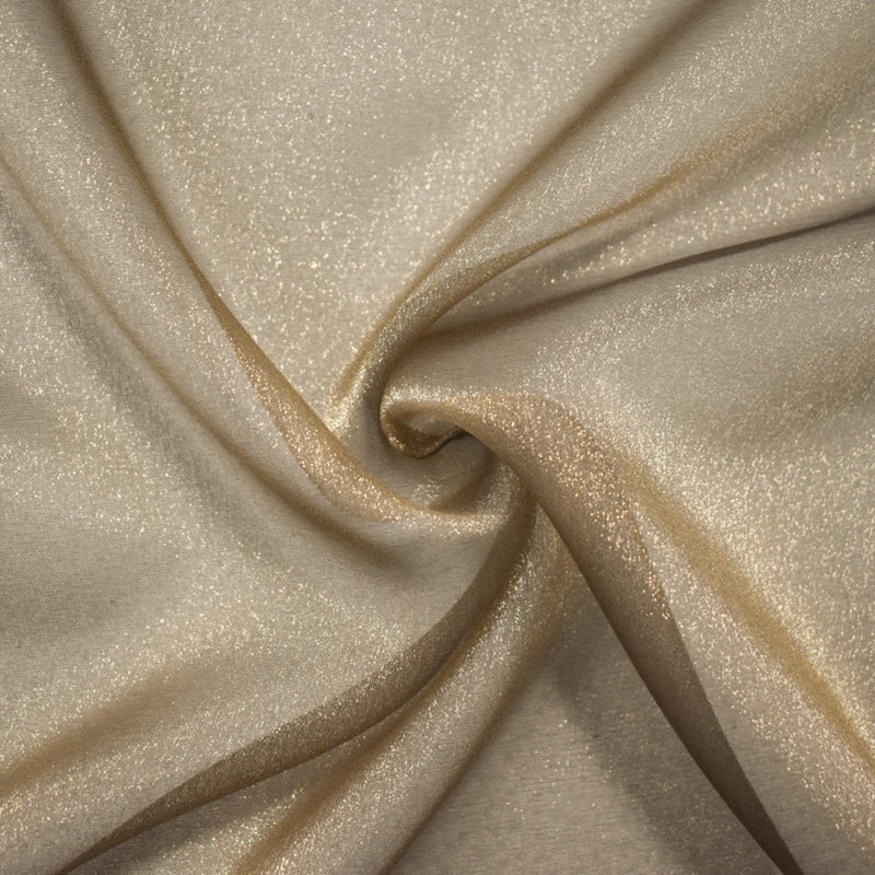 Gold-Gray Poly Solid Sparkle Organza Woven Fabric