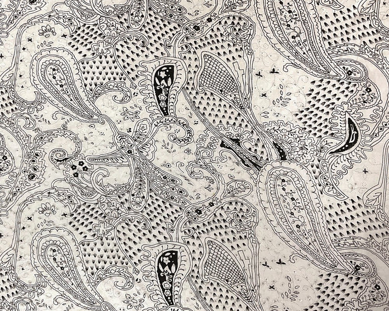 2 YD PC-White-black Cotton Paisley Embroidered Eyelet Twill Woven Fabric