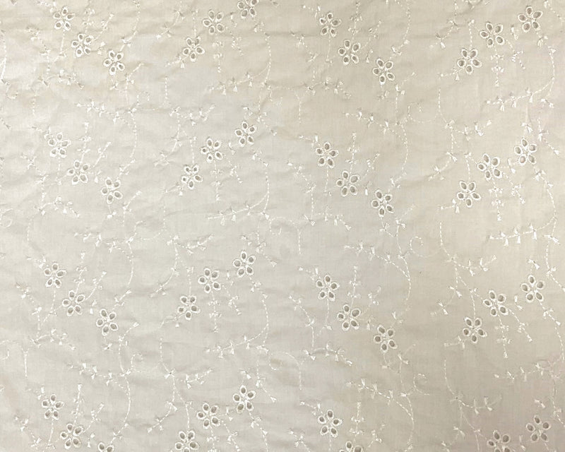 Light Ivory Cotton Floral Vine Embroidered Eyelet Voile Woven Fabric