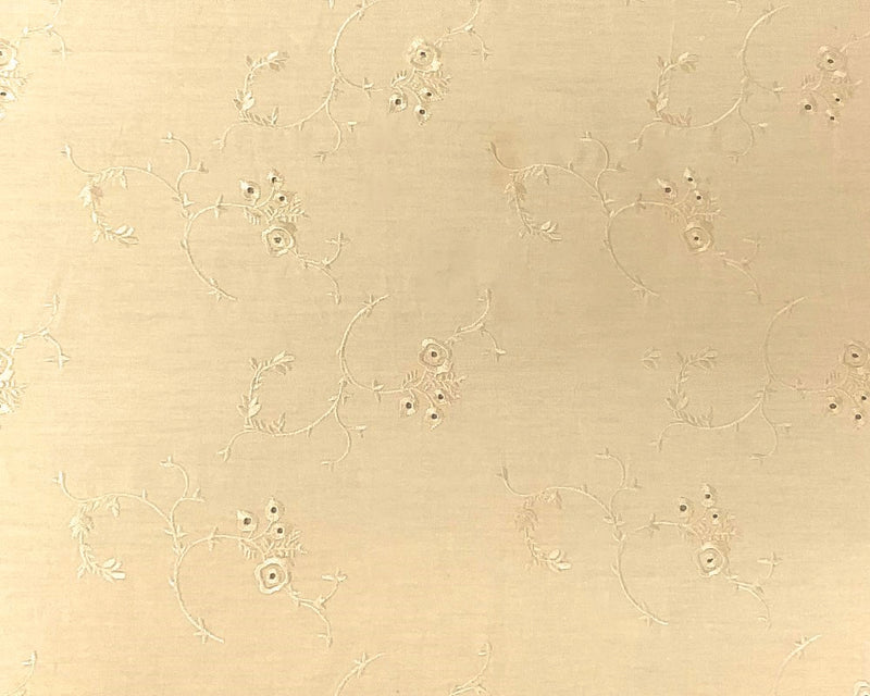 Beige Cotton Floral Vine Embroidered Eyelet Twill Woven Fabric