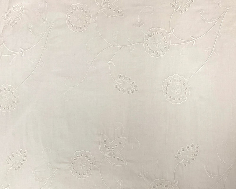 White Cotton Floral Embroidered Eyelet Voile Woven Fabric