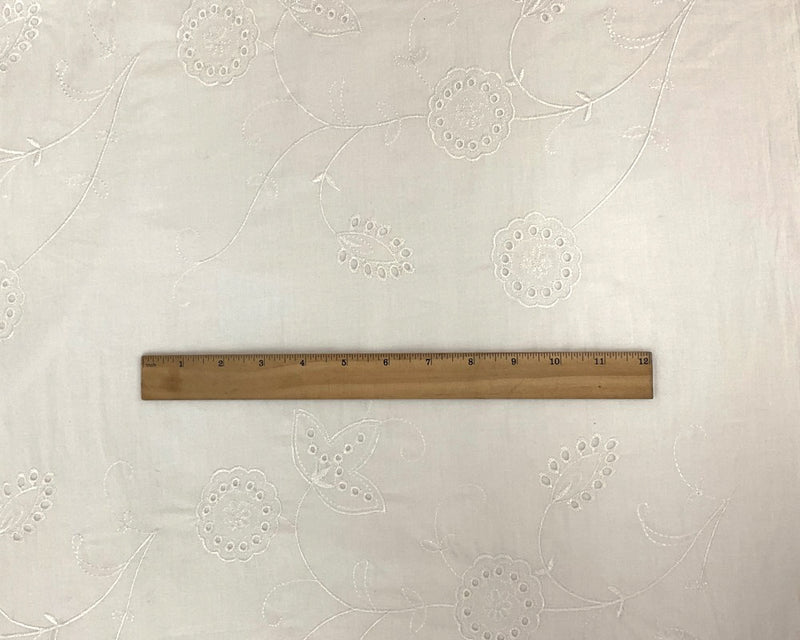 White Cotton Floral Embroidered Eyelet Voile Woven Fabric