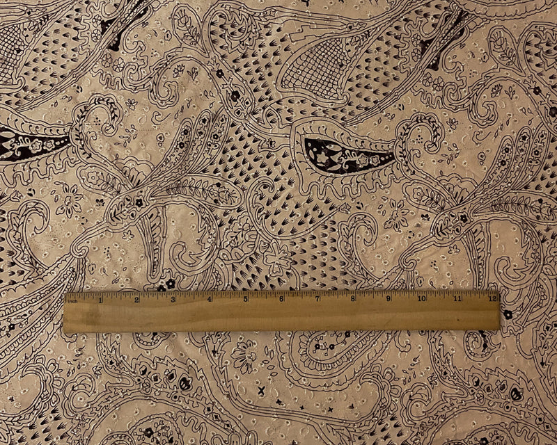 Beige-Brown Cotton Paisley Embroidered Eyelet Twill Woven Fabric