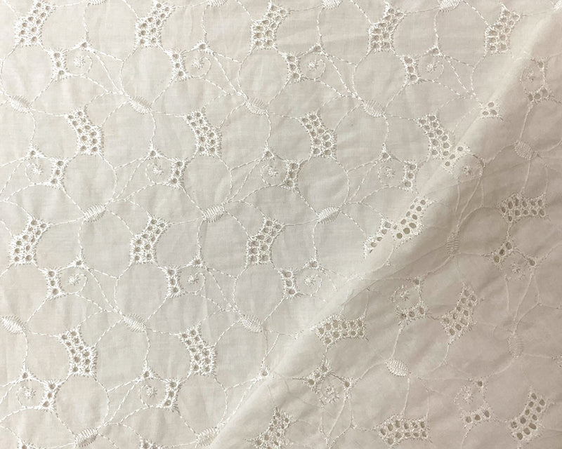 Light Ivory Cotton Floral Embroidered Eyelet Voile Woven Fabric