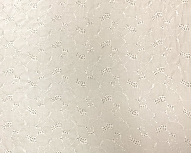 Light Ivory Cotton Floral Embroidered Eyelet Voile Woven Fabric