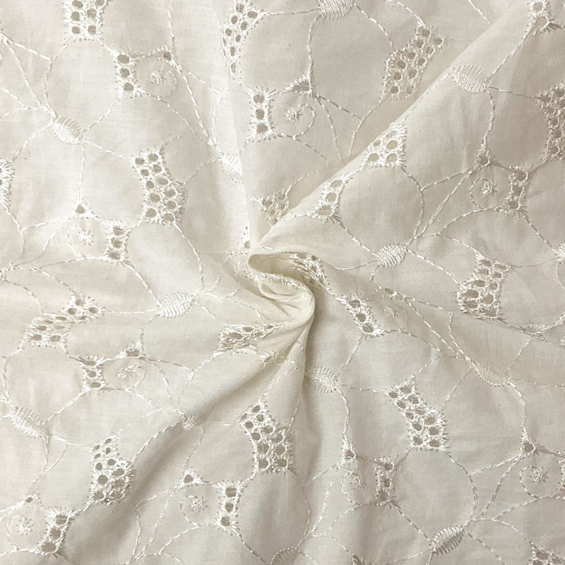 Light Ivory Cotton Floral Embroidered Eyelet Voile Woven Fabric