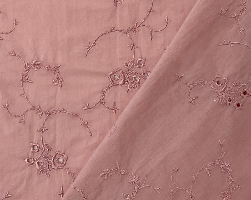 Pink Cotton Floral Vine Embroidered Eyelet Batiste Woven Fabric