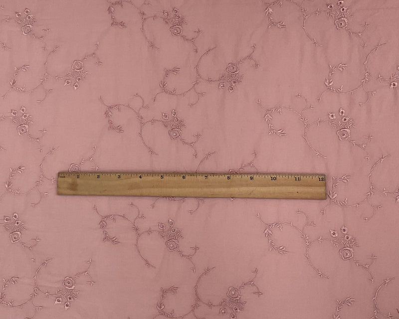 3 YD PC-Pink Cotton Floral Vine Embroidered Eyelet Batiste Woven Fabric