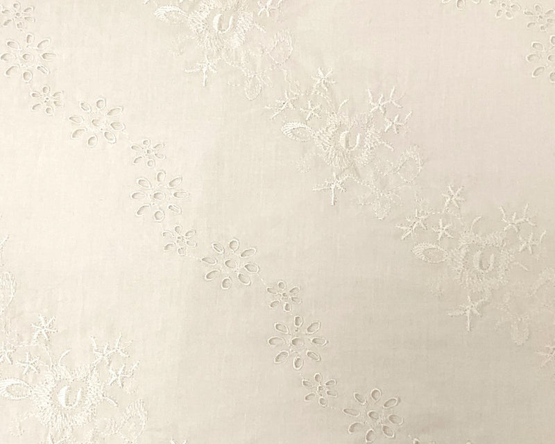 White Cotton Floral Embroidered Eyelet Voile Woven Fabric