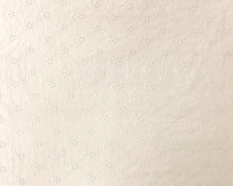White Cotton Floral Vine Embroidered Eyelet Batiste Woven Fabric