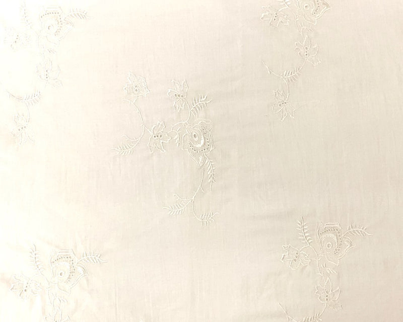 White Cotton Floral Embroidered Eyelet Voile Woven Fabric