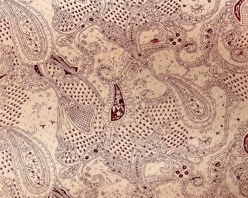 Beige-Red Cotton Paisley Embroidered Eyelet Twill Woven Fabric