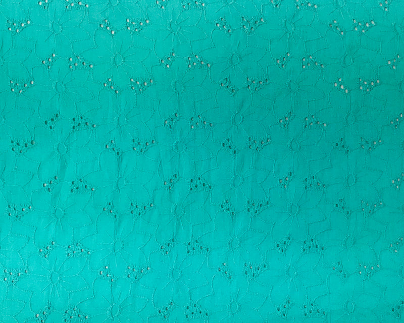 1 YD PC-Turquoise Cotton Floral Eyelet Embroidered Batiste Woven Fabric