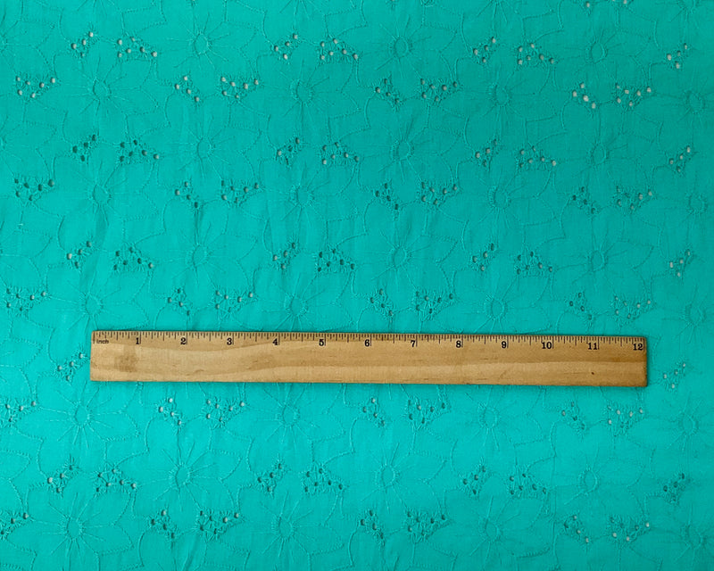 1 YD PC-Turquoise Cotton Floral Eyelet Embroidered Batiste Woven Fabric