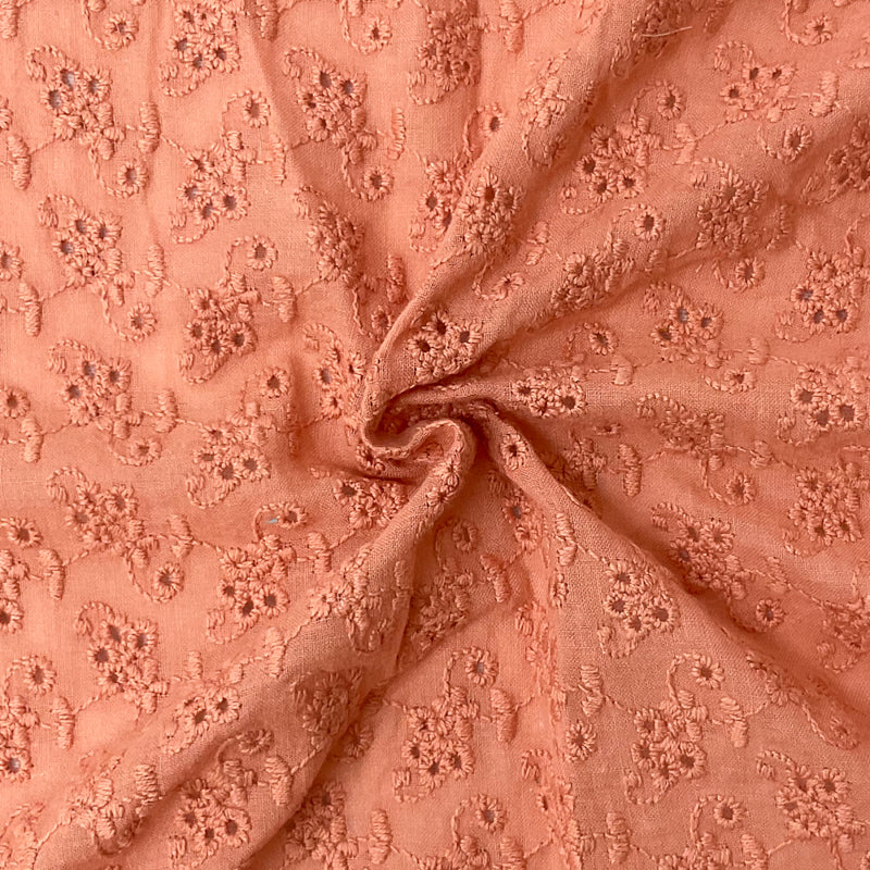 1 YD PC-Apricot Cotton Floral Vine Embroidered Eyelet Gauze Fabric