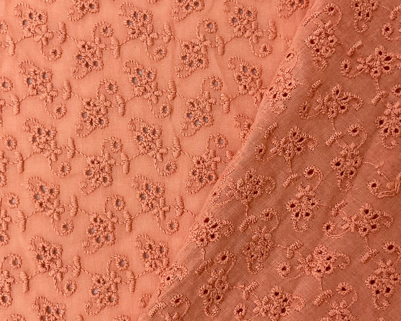 1 YD PC-Apricot Cotton Floral Vine Embroidered Eyelet Gauze Fabric