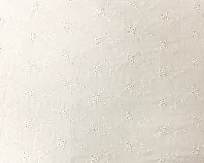 Cream White Cotton Floral Vine Embroidered Eyelet Voile Fabric